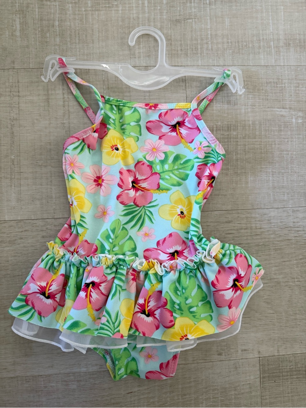 Baby Girl Floral Ruffle One-Piece Swimsuit - Pink, Yellow & Green 6-12 months